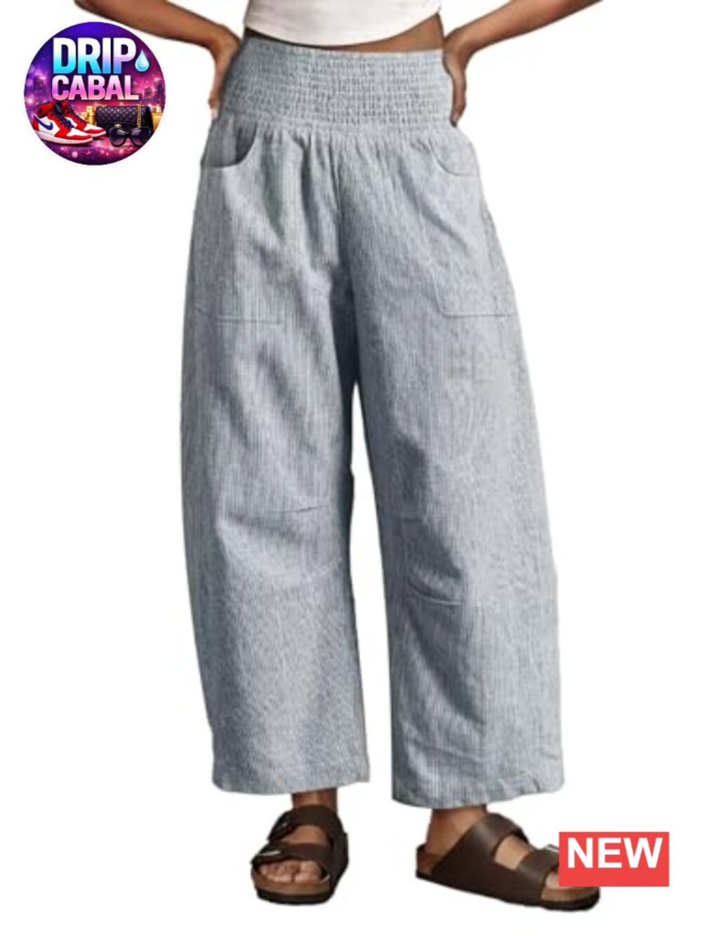 Flamingals Baggy Barrel Pants High Waisted Wide Leg Cotton Blend Lounge Casual